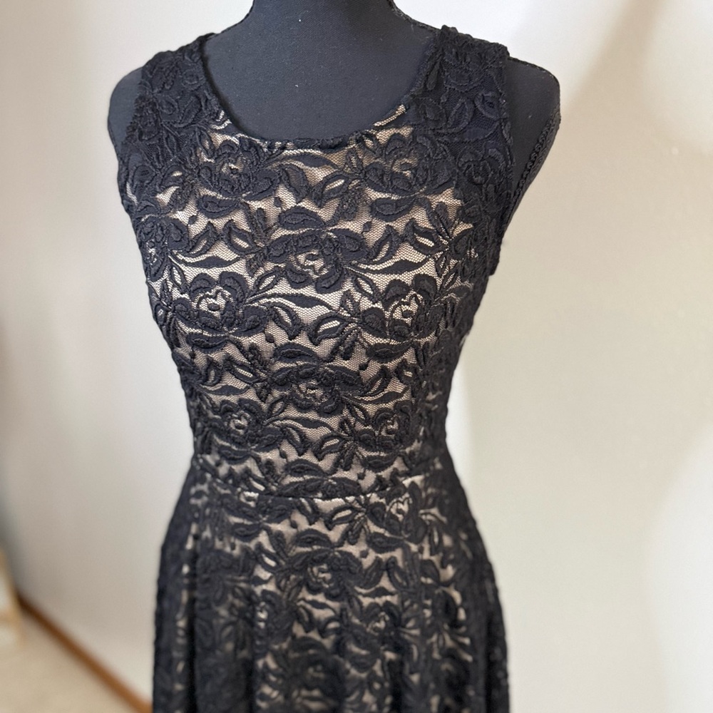 Soprano Black Lace Fit & Flare Dress Nude Lining Size S